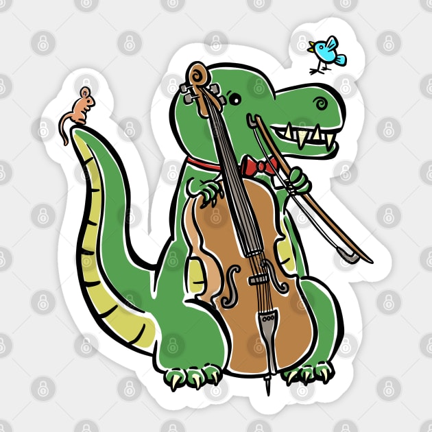 Tyrannosaurus Dinosaur Dino Cello Cellist Cartoon Cute Character Sticker by Squeeb Creative